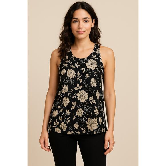 Floral Halter Tank Black White Sleeveless Top INC International Concepts XL - Picture 6 of 6